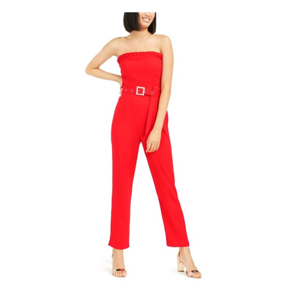 FOXIEDOX Womens Red Strapless Party Straight leg Jumpsuit XL
